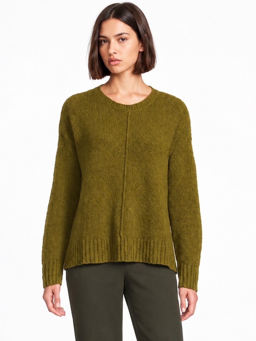 NWT Eileen Fisher Cotton Fluff Crew Neck Top Boxy Fit Basic Length Sweater Sz M